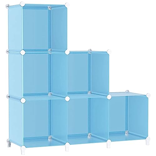 AWTATOS Cube Storage Organizer Protable Closet Organizers and Storage for Kids DIY Stackable 6 Cubes Storage Shelves Clothes Organizer for Bedroom, Home, Blue
