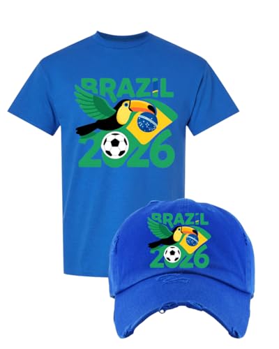 ALLNTRENDS Brazil Soccer 2026 Toucan Fan Men's T Shirt (L, Dad Hat Royal Blue and Royal Blue T Shirt)