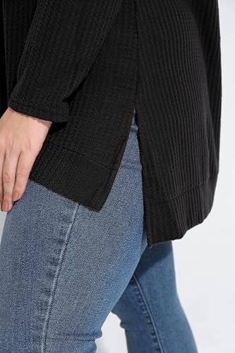 Image of RITERA Women's Plus Size Waffle Tops Long Sleeve Turtleneck Sweater Shirts Knit Tunic Oversized Casual Pullover Blouse XL-5XL