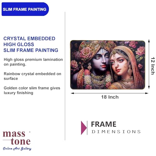 Image of Masstone Radha Krishna Crystal Embedded High Gloss Wall Painting, Golden Slim Frame, 45x30 Cm Wall Art for Living Room, Bedroom, Office & Home Decor (CRG55)