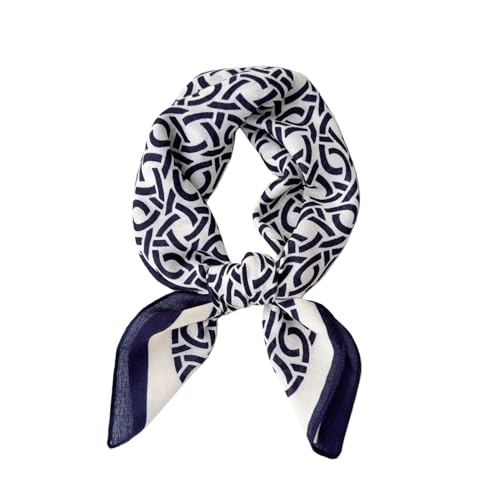 Alexis Leroy Foulard 68x68cm Carré Imprimé Rétro Toucher Coton Lin Écharpe Polyvalente pour Femmes Bleu Marine