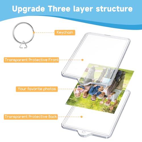 Image of 50 Pcs Photo Keychain 2 x 3 inch, Acrylic Clear Picture Keychain, Photo Insert Keychain, Blank Picture Frame Keyring for DIY Craft Personalised Favor Graduation Gift