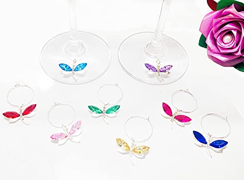 Malikesy Colourful Dragonfly Stem Glass Charms, Wine Markers Charms For Bachelorette Party Anniversary Friends Gathering - Set Of 8 #TOP2