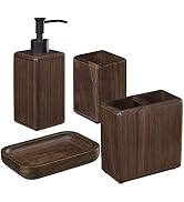 MIHIRO Wooden Bathroom Accessories Set Vanity Countertop, Soap Dispenser Toothbrush Holder Bathro...