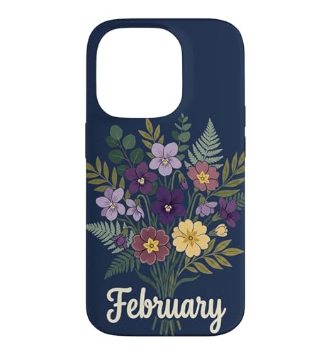 February Birth Flower Violet & Primrose Floral Birthday �X�}�z�P�[�X iPhone 14 Pro �p