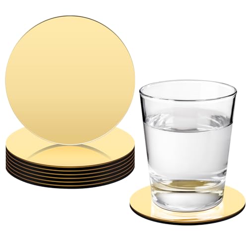 Maxcheck 6 Pcs Gold Silver Stainless Steel Coasters Bulk 4 Inches Metal Mirror Round Modern Coasters for Wedding Drinks Coffee Table Glass Mug Cup Teacup Party Supplies (Gold)