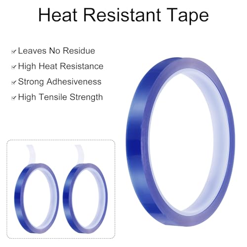 Image of uxcell Blue Heat Tape, 4 Rolls 10mmx33m 108ft High Temperature Heat Resistant Tape for Sublimation,Heat Vinyl Press,Heat Transfer, Circuit Board, No Residue