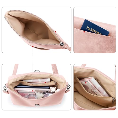 Image of KALIDI Vintage Vegan Leather Crossbody Bag PU Shoulder Bag Handbag Multiple Pockets Adjustable Removable Strap Women
