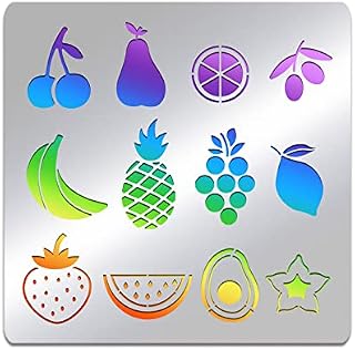BENECREAT Matte Fruit Theme Metal Stencils, Cherrie Pear Orange Olive Stencil Template for Painting, Wood Burning, Leather Burning, Engraving, Scrapbooking, 15.6x15.6cm