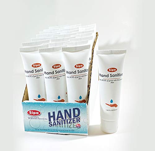 Sipa Bulk Hand Sanitizer Tube Travel Size Bundle 1.69 oz (Pack of 20) 75% Ethyl Alcohol, Protect Against Germs with Vitamin E Formula and Moisturizers Aloe