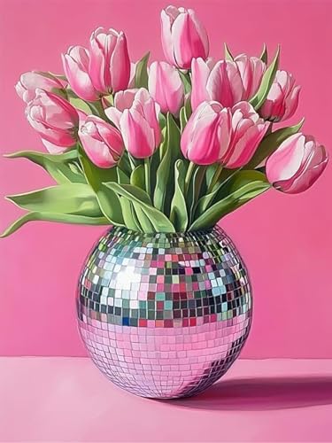 Peinture diamant tulipes roses cadeau créatif adulte DIY complet