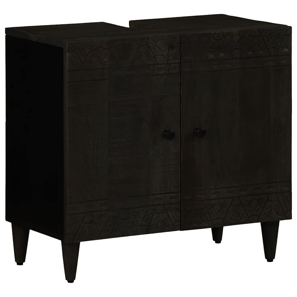 Lot de 2 meubles de salle de bain en bois massif de manguier avec meuble de lavabo et miroir mural, ensemble de meubles de salle de bain imperméables avec espace de rangement, idéal pour les
