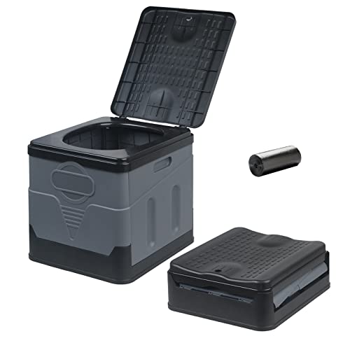 Sinbide Indoro Portátil, WC Portatil, Orinal Plegable de Viaje, Fácil Limpieza y Transporte, Inodoro para Coche y Camping (Gris y Negro)