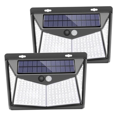 NUOBESTY 2pcs 208 LED Solar Sensor Wall Lights Waterproof Outdoor Yard Lighting Tool Solar Powered Motion Sensor Lamp for Porch and Garden Decoration