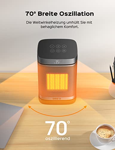 Dreo Elektrische Kachel Atom One, 70° oscillerende, Elektrische Keramische Verwarming met Thermostaat, Timer, Afstandsbediening, Oververhittings- en kantelbeveiliging, Energiebesparende ECO-modus - Afbeelding 5
