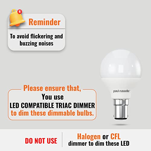 paul russells LED Golf Ball, Small Bayonet Fitting Dimmable Light, 5.5W B15 G45 LED Bulbs, 40w Equivalent, 2700K Warm White - Image 2