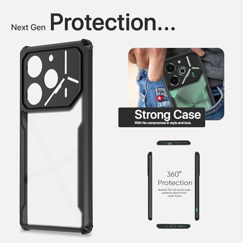 Image of Pikkme Tecno Pova 6 Pro 5G Back Cover | Crystal Clear Transparent Back | Ultra Hyrbid | Full Camera Protection | Raised Edge | Bumper Back Case (Black)