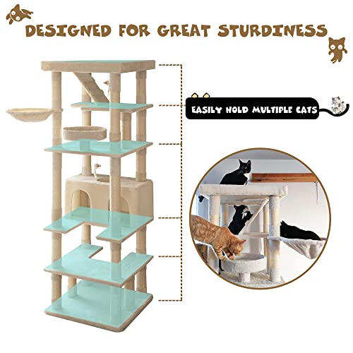 Mwpo 74.8 Inches Large Cat Tree With Sisal-Covered Scratching Posts & Condo, Tall Cat Tower Entertainment Playground Furniture For Cats & Kittens - Multiple Colors-Beige #TOP3