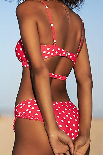 Cupshe Women's Red Polka Dot Cutout Ruffles Back Hook Closure Bikini Sets, Size M #TOP4