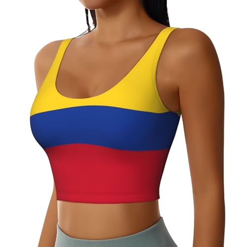nanger Flag of Colombia - Camiseta deportiva sin mangas con espalda cruzada para mujer, con almohadillas desmontables en el pecho, Negro -, M