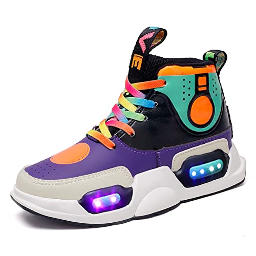 Elsaing Chaussures Flash LED for Enfants personnalité Chargement USB Lumineuses Jeunes légères Brillantes Sport décontractées Chaussures en Cuir Haut Gamme adaptées aux garçons et aux Filles Cover