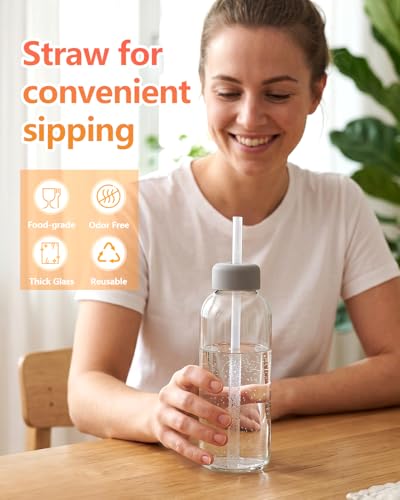Image of Zukro 12 oz Glass Juice Bottles with Lids, Airtight & Leak proof, Reusable Clear Small Glass Bottle With Stainless Steel Cap for Juicing, Water, Smoothie & Milk, Dishwasher Safe & BPA Free, 12 Pack