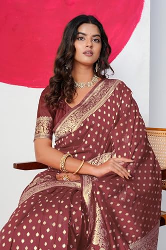 Image of Subham Saree for Woman Silk Cotton Kanjivaram | Soft Daily Wear Golden Zari Sari with Jacquard Blouse Piece
