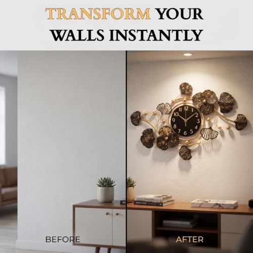Image of Wall Clock for Office Big Size 30 Inch | Modern Metal Wall Decor Clocks for Living Room & Executive Suite | Antique Gold Black Silent Wall Watch | Designer Home Decoration Items for Wall