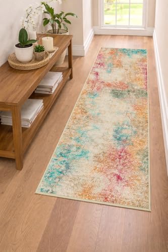 Image of Printed Cotton Carpet for Living Room Size 2x5 feet | Anti-Slip Floor Rug | Washable & Durable | Modern Design Home Decor Color- Colorful