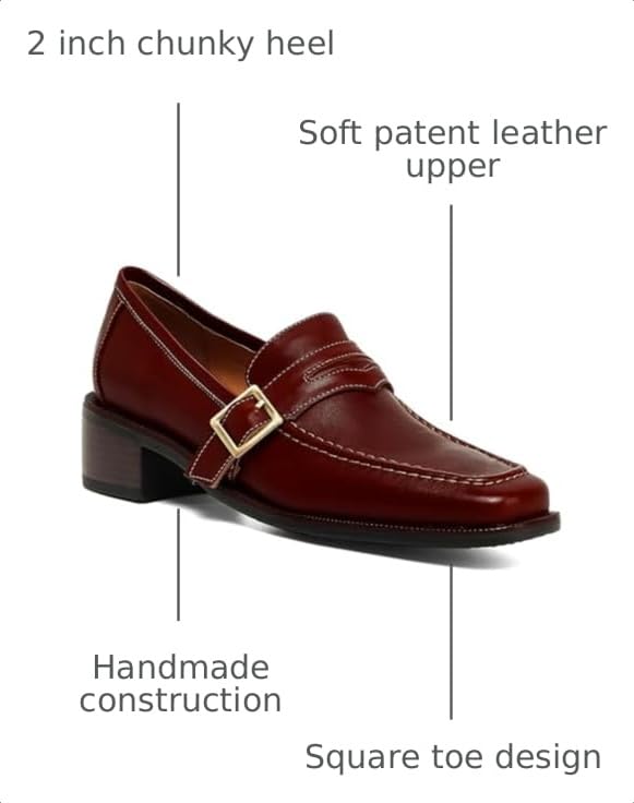 Image of MOOMMO Women Chunky Heel Penny Loafers Square Toe Buckle Slip On Comfort | Office Ladies Loafer Pumps 2 inch Stacked Block Heel Dress Loafers Oxfords Walking Dress Shoes Casual Size 4-11 M US