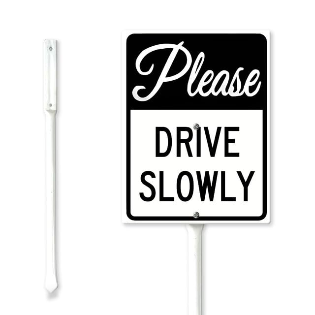 Geroclonup Drive Slowly Sign with Metal Stake Please Drive Slowly Yard Sign with Stake 20x30cm Sturdy Aluminum Yard Sign Caution Signs Slow Down Sign for Street Lawn Neighborhoods