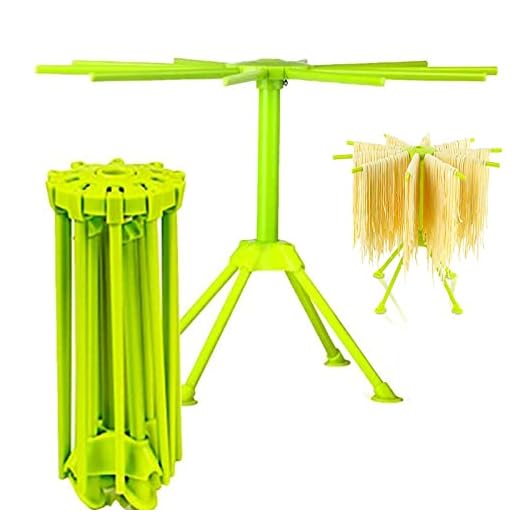 Kitchen Pasta Drying Rack Folding, iPstyle Spaghetti Drying Rack Noodle Stand with 10 Bar Handles Green (Drying Rack)