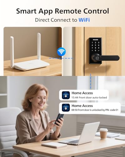 Philips Wi-Fi Smart Door Lock with Handle, Keyless Entry Door Lock for Front Door Lock Set with App Remote Control, Fingerprint Door Handle Lock, Touchscreen Keypad Lever Lock Front Door Handle - Image 5