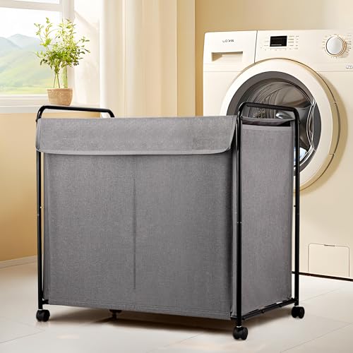 EasyAcc Cesto para la Colada con Ruedas, Bolsa Ropa Sucia (150 L), Cesto Ropa Sucia con ruedas, Gran Capacidad para Guardar Mantas, Marco de acero al carbono, 24 x 16,8 x 23,4 pulgadas