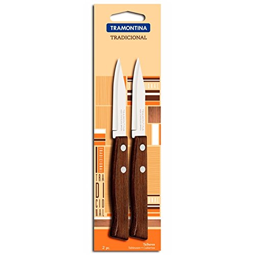 Conjunto de Facas para Legumes e Frutas Tramontina Tradicional com Lâminas em Aço Inox e Cabos de Madeira Natural 2 Peças
