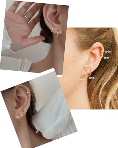 316L Surgical Stainless Steel Huggie Hoop Earrings 6mm 8mm 10mm 11mm 12mm 14mm Hypoallergenic Earrings Hoop Cartilage Helix Lobes Hinged Sleeper Earrings For Men Women