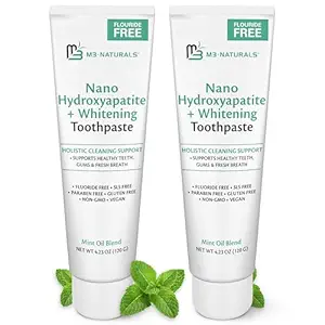 Nano Hydroxyapatite Fluoride Free Whitening Toothpaste + Calcium, Non-GMO, Vegan, Paraben Free, 4.23 oz (120 g) 2 Pack by M3 Naturals