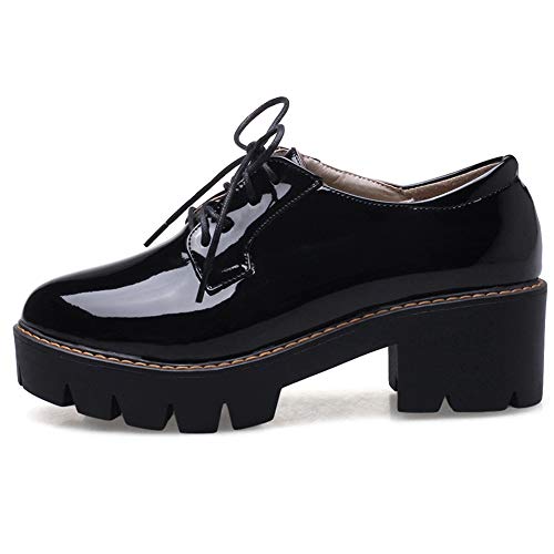 SaraIris Sapatos Oxford femininos com cadarço confortável bico redondo couro PU salto médio brogues