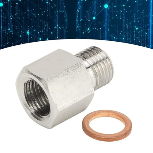Aramox Manometer-Sender-Adapter, Auslaufsicher, Edelstahl, 1/8 Zoll NPT-Innengewinde auf M10 X 1,0 Außengewinde-Adapter mit Dichtung, Sorgt für Genaue Druckmessungen