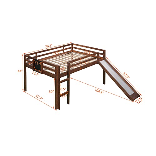 Eafurn Full Size Loft Bed With Slide, Kids Low Loft Bed With Chalkboard, Solid Wood Loft Bed Frame For Girls & Boys #TOP2