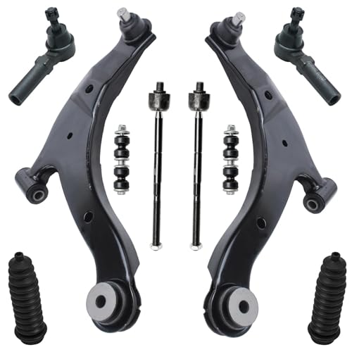 Image of Detroit Axle - Front End 10pc Suspension Kit for 2000-2005 Dodge Neon 2001 2002 2003 2004, 2 Lower Control Arms w /Ball Joints Assembly, 4 Inner & Outer Tie Rods, 2 Sway Bars, 2 Boots, Replacement