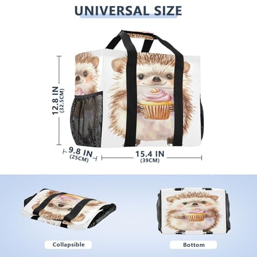 Nander Cute Hedgehog Holding Cake Reusable Grocery Bags,Large Grocery Tote Bag Water Resistant Shopping Bags Foldable Grocery Bag for Clothes,Shoes and Picnic2