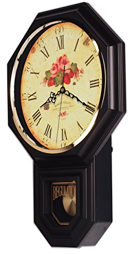 Justime Vintage Rose Classic Traditional Schoolhouse Pendulum Wall Clock Chimes Every Hour With Westminster Melody Made In Taiwan, 4Aa Batteries Included (Pp0258-Fb Matt Black) #TOP1