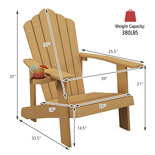Image of Tangkula Oversized Adirondack Chair, Patio Lounge Chairs w /Adjustable Cup Holder, HIPS Armchairs Slatted Chair, Outdoor Weather Resistant Fire Pit Chair for Deck Backyard Garden Porch (2, Teak)