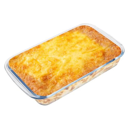 Pirofila da forno per lasagne da 1,6 l, in vetro, 29,5 x 17 x 5,2 cm, quadrati, per lasagne, gratin, tiramisù, lavabile in lavastoviglie, trasparente