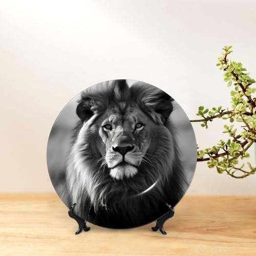 Assiette décorative lion pour salon et bureau avec support chic - 7