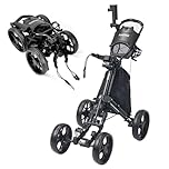 4 Wheels Golf Push Cart,Folding Golf Cart, Golf Pull Cart with Cup Holder,Umbrella Holder,Cooler Bag, Foldable with one-Click,Handle Height Adjustable,Drink Holder,Walking Push Cart