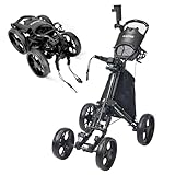 FLAGTAG Golf Push Cart 4 Wheels,Folding Golf Cart, Golf Pull cart with Cup Holder,Umbrella Holder,Cooler Bag, Foldable with one-Click,Handle Height Adjustable,Drink Holder,Walking Push cart