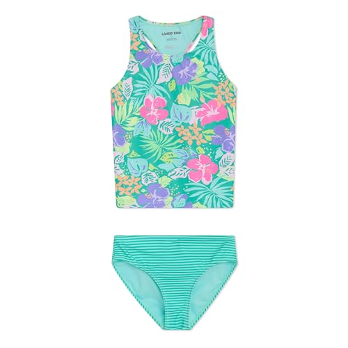Image of Lands' End Girls' UPF 50+ Swim Bikini Bottom and Racerback Tankini Set