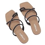 FITORY Women's Slide Sandals Flat Toe Ring Thongs with Cross Strap for Summer Size 8 Black